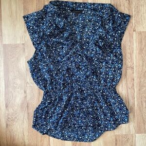 The Limited Blouse Black blue cream purple floral print Large